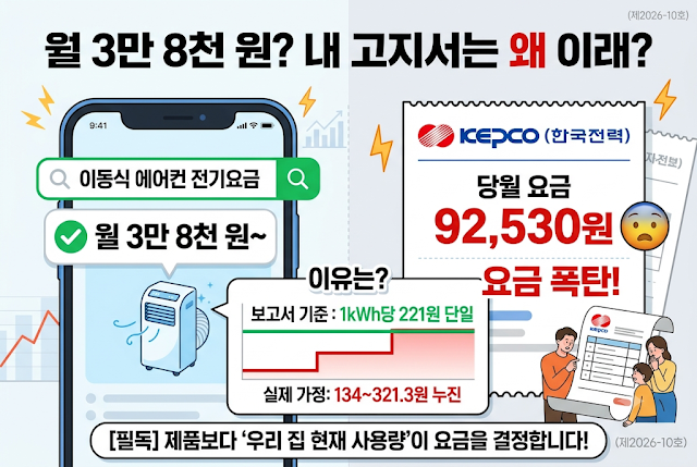 이동식 에어컨 전기요금 월 3만8천원? 우리 집 고지서는 다릅니다