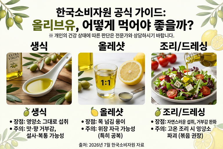 올리브유 먹는 방법 4가지, 올레샷 주의사항까지 정리했습니다